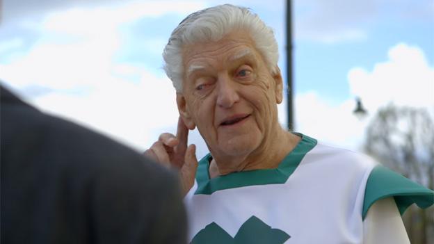 David Prowse as the Green Cross Code Man