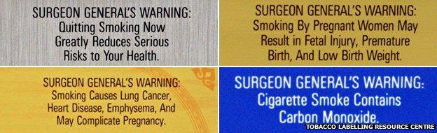 Four text warnings from US cigarettes