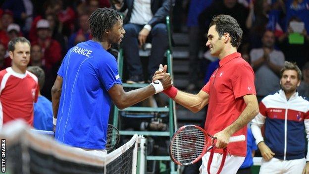 Gael Monfils (left) and Roger Federer