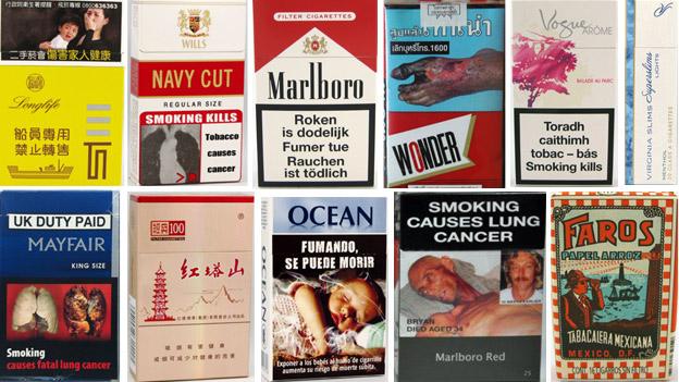 Selected cigarette packets from around the world