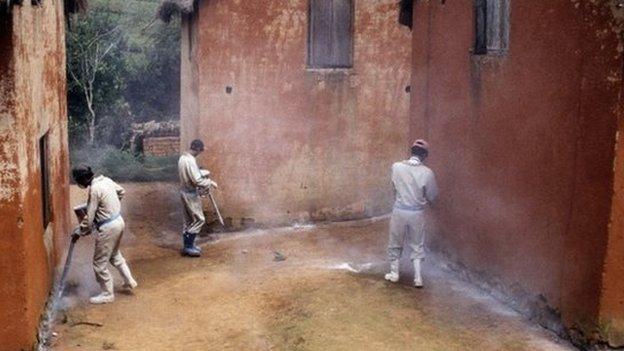 Men spraying insecticide in Madagascar