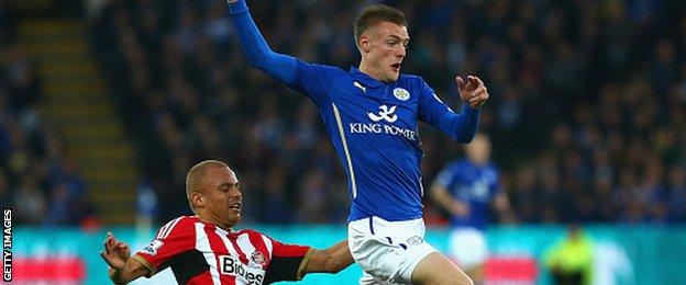 Jamie Vardy and Wes Brown, Leicester v Sunderland