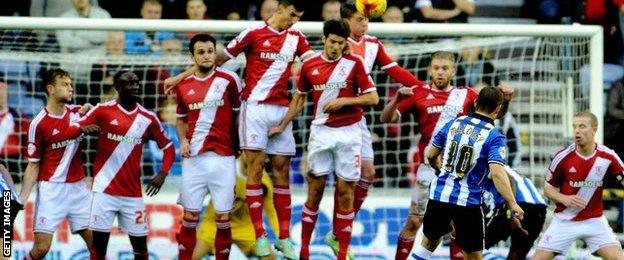 Shaun Maloney's free-kick beat Dimi Konstantopoulos to put Wigan ahead