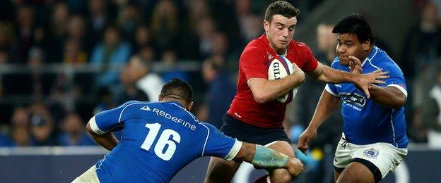 George Ford makes a break against Samoa