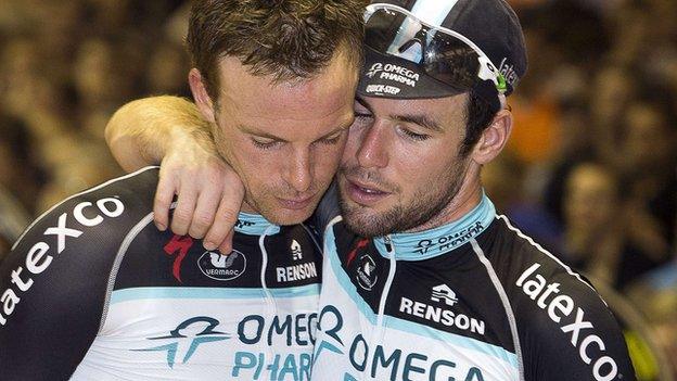 Mark Cavendish (right) and fellow Omega Pharma-Quick-Step rider Iljo Keisse