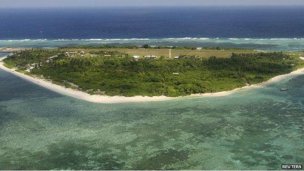 An aerial view shows the Pagasa (Hope) Island, part of the disputed Spratly Islands, 20 July 2011.