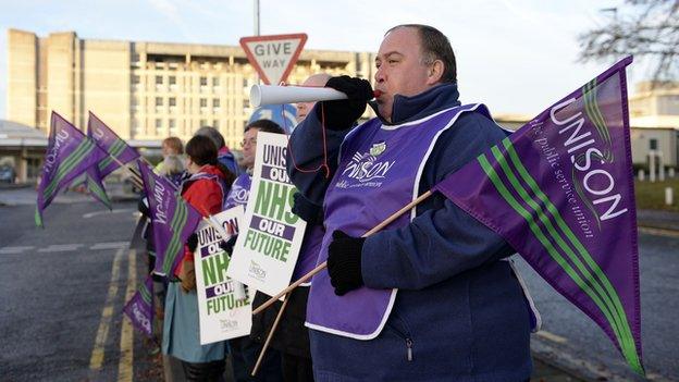 Picket line outside the Basingstoke and North Hampshire Hospital in Basingstoke