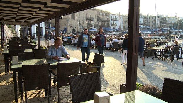 Tim Rogers at a bar in Northern Cyprus