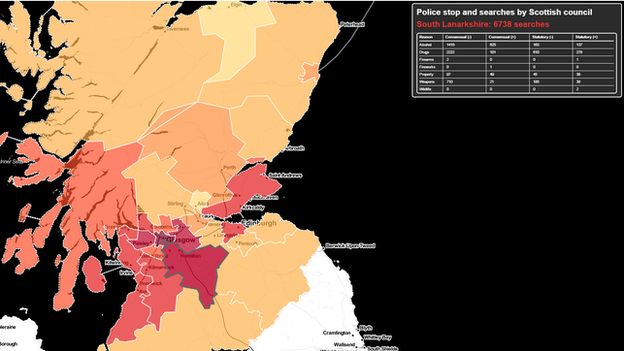 BBC Scotland has created an interactive map of recent stop and search data