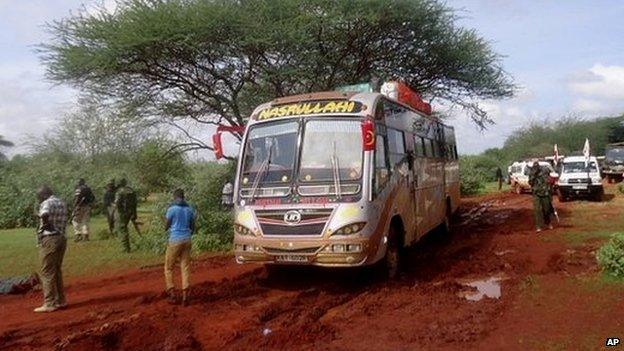 Kenyan security forces at the scene of the bus attack near the town of Mandera in northern Kenya - 22 November 2014