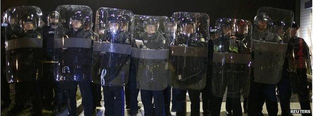 Missouri State Troopers in riot gear after the ruling