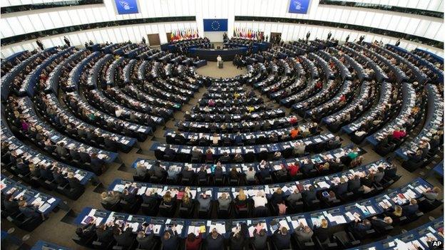 Pope Francis delivers his speech at the European Parliament in Strasbourg, France, on 25 November 2014