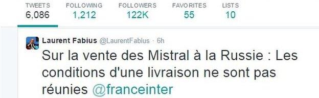 Laurent Fabius tweet