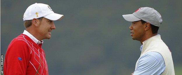 Ian Poulter (left) and Tiger Woods