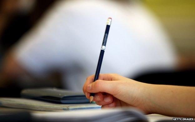 Pupil holding pencil