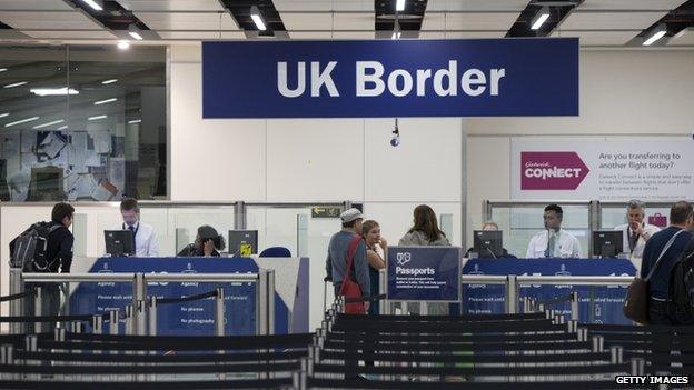 The passport control at Gatwick Airport