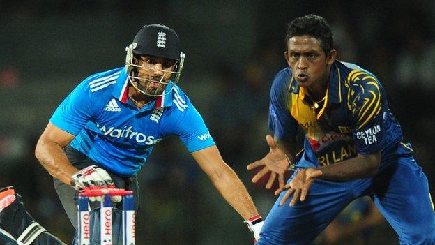 England's Ravi Bopara and Sri Lanka's Ajantha Mendis