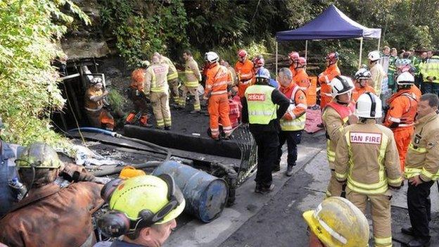 Rescuers at the mine