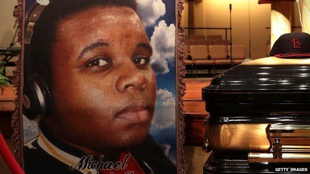 A picture of Michael Brown displayed during his memorial service.