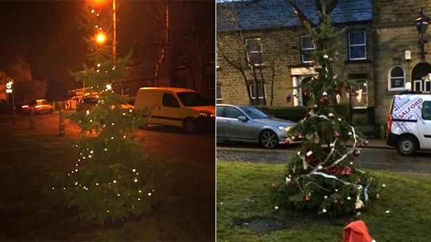 Mottram in Longdendale Christmas tree before and after its makeover