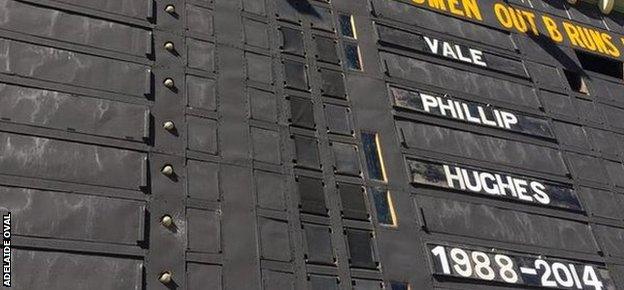 Adelaide Oval scoreboard with a tribute to Phil Hughes