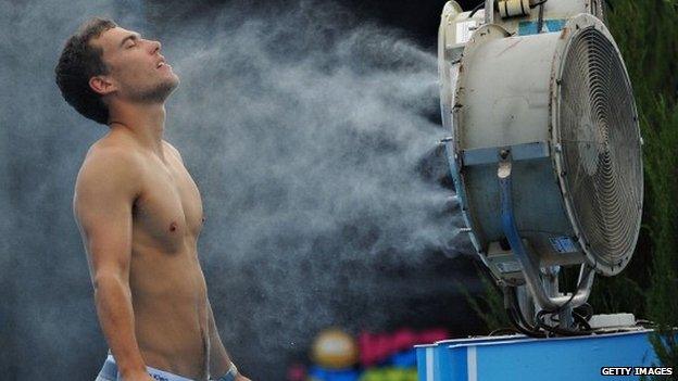 A player cools off at the Australian Open