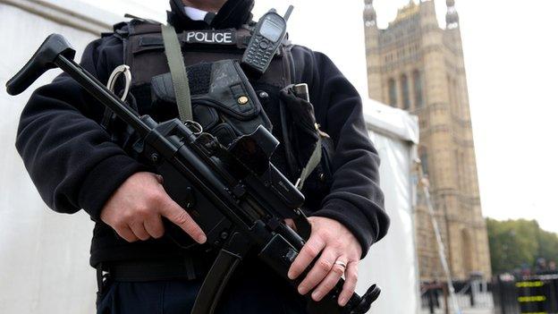 Police officer outside Parliament