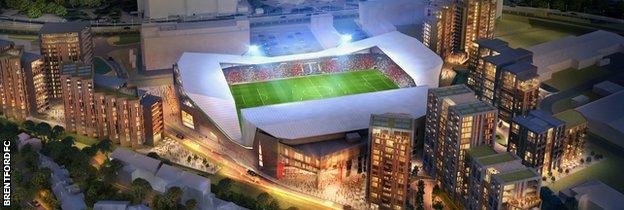 An artist's impression of Brentford's new stadium at Lionel Road