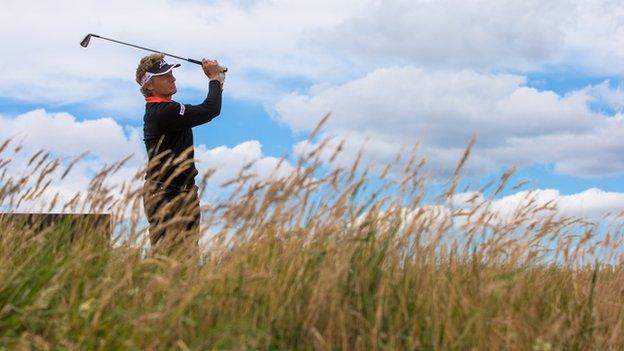 Bernard Langer in action during the 2014 Senior Open Championship
