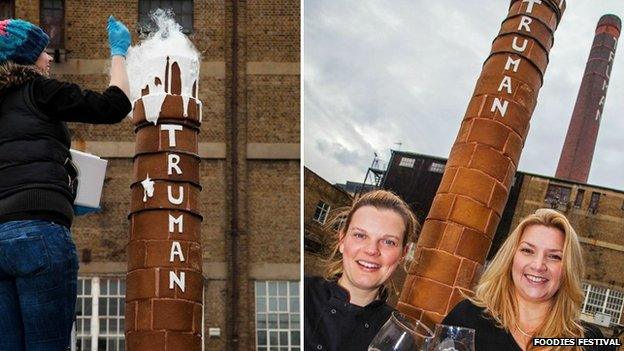 Gingerbread sculptor Daisy Brydon with beer expert Melissa Cole