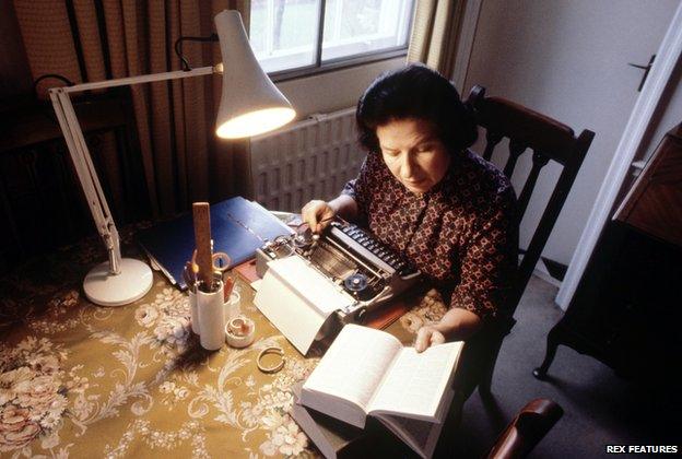 PD James at her writing desk