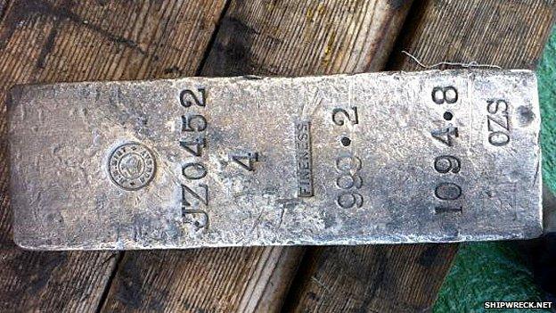 A silver bar recovered from the wreck of the SS Gairsoppa