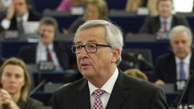 Jean-Claude Juncker delivers his statement on growth, jobs and investment package for Europe, Wednesday Nov 26, 2014 at the European Parliament in Strasbourg