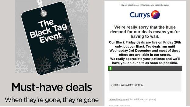 An error message on the Currys website