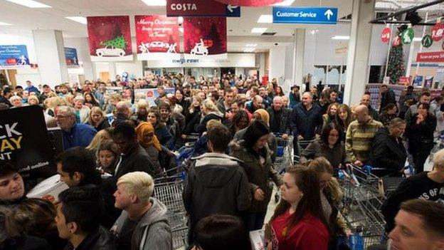 Black Friday shoppers in a Cardiff Tesco