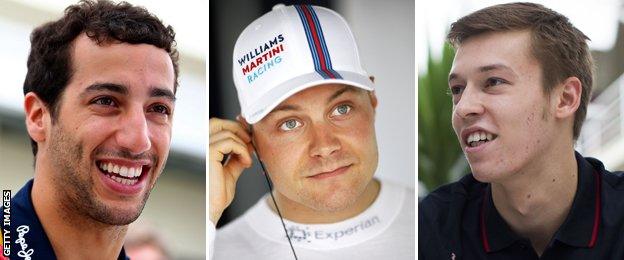 Daniel Ricciardo, Valtteri Bottas, Daniil Kvyat