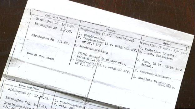 Joe Riley's conviction sheet