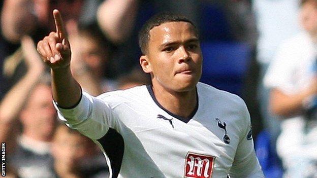 Jermaine Jenas celebrates scoring a goal for Tottenham Hotspur