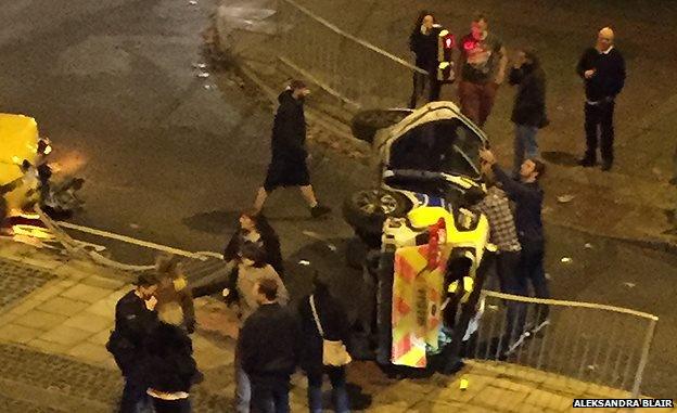Scene of police car crash in Norwich