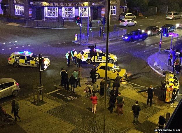 Scene of police car crash in Norwich