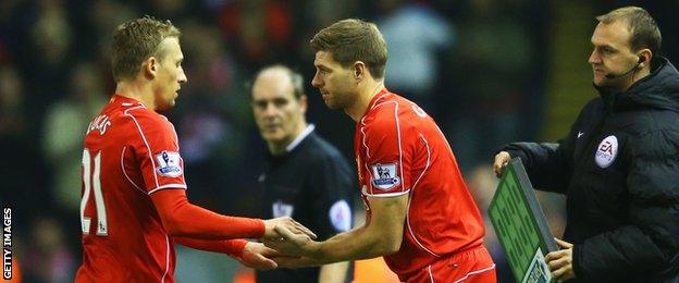 Liverpool captain Steven Gerrard (right) came off the bench after 75 minutes