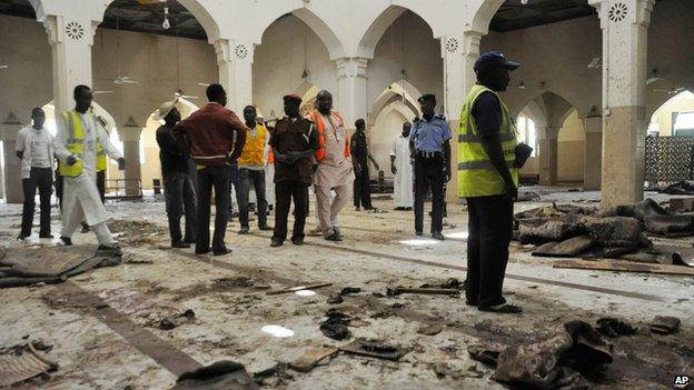 Inside Kano's central mosque, after a violent attack, on 29 November 2014