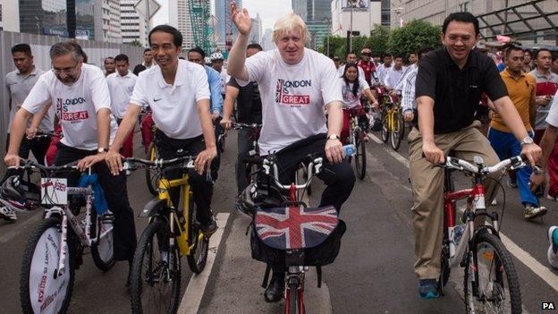 Boris Johnson on the mass cycle ride in Jakarta