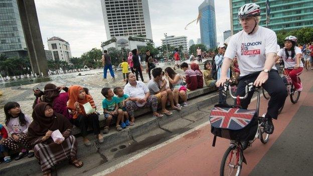 Boris rides through Jakarta