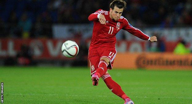 Gareth Bale playing for Wales