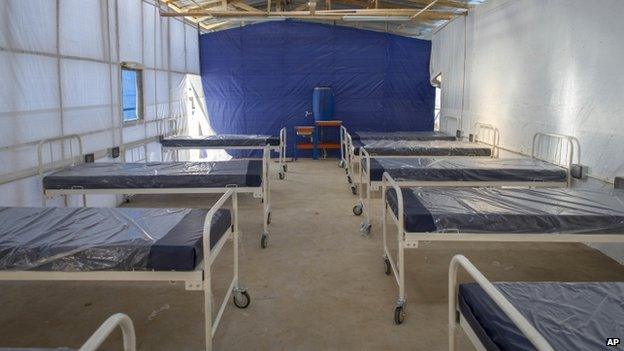 Equipment still wrapped in plastic inside what will be the red zone of the Kerry Town Ebola Treatment Centre in Sierra Leone (6 November 2014)