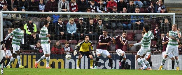 Virgil Van Dijk direct's Anthony Stokes' cross into the net for Celtic's first goal.