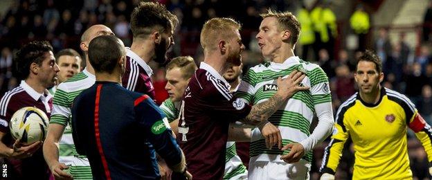 Hearts players were aggrieved at the decision to award an early second half penalty.