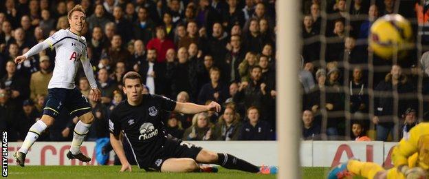 Spurs' Christian Eriksen scores against Everton