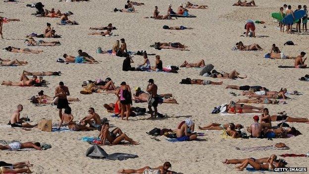 File photo: Members of the public enjoy the warm weather down at Bondi Beach in Sydney, Australia, 31 October 2014